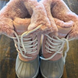 London Fog Pink and Gray Kids Snow Boots